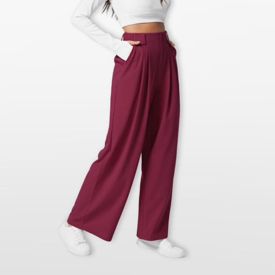 Pantalon Large Taille Haute Plissé Élégant Femme