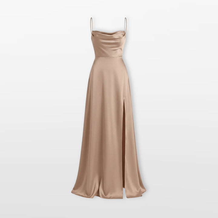 Robe Longue Élégante Fente Satin Femme