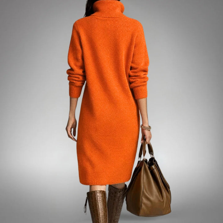 Robe Midi en Maille à Col Montant Femme