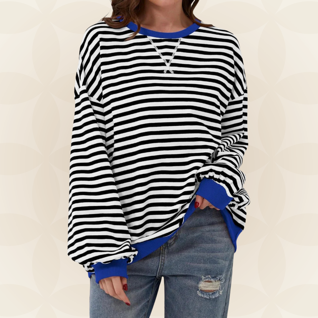 Pull Rayé Oversize à Manches Longues Femme