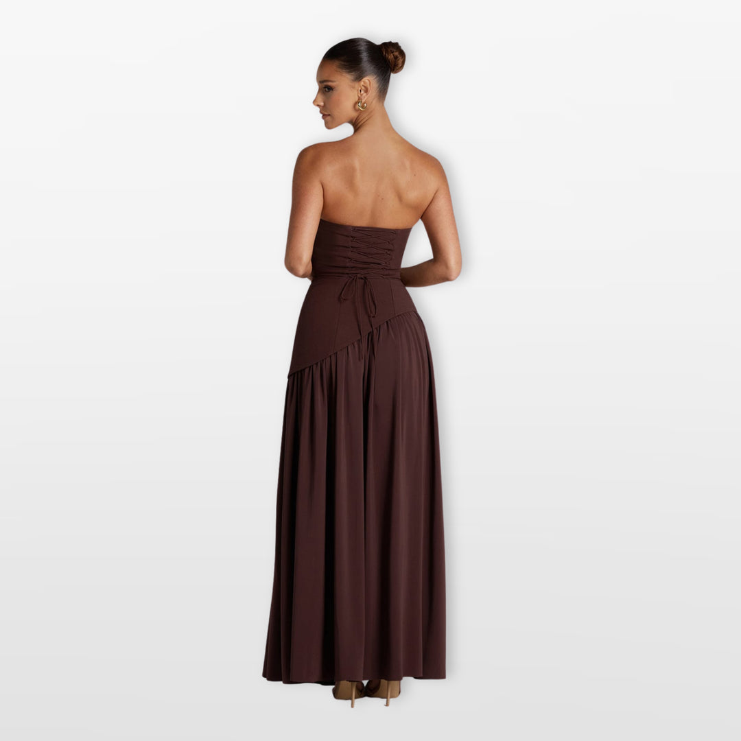 Robe Longue Bustier Fente Haute Asymétrique Femme