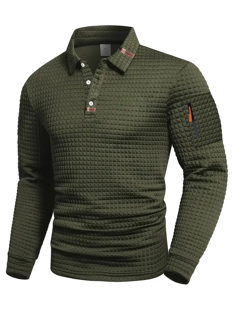 Polo Texturé à Manches Longues Homme