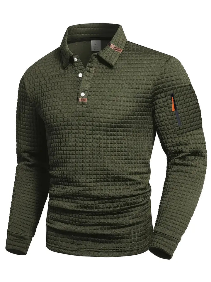 Polo Texturé à Manches Longues Homme