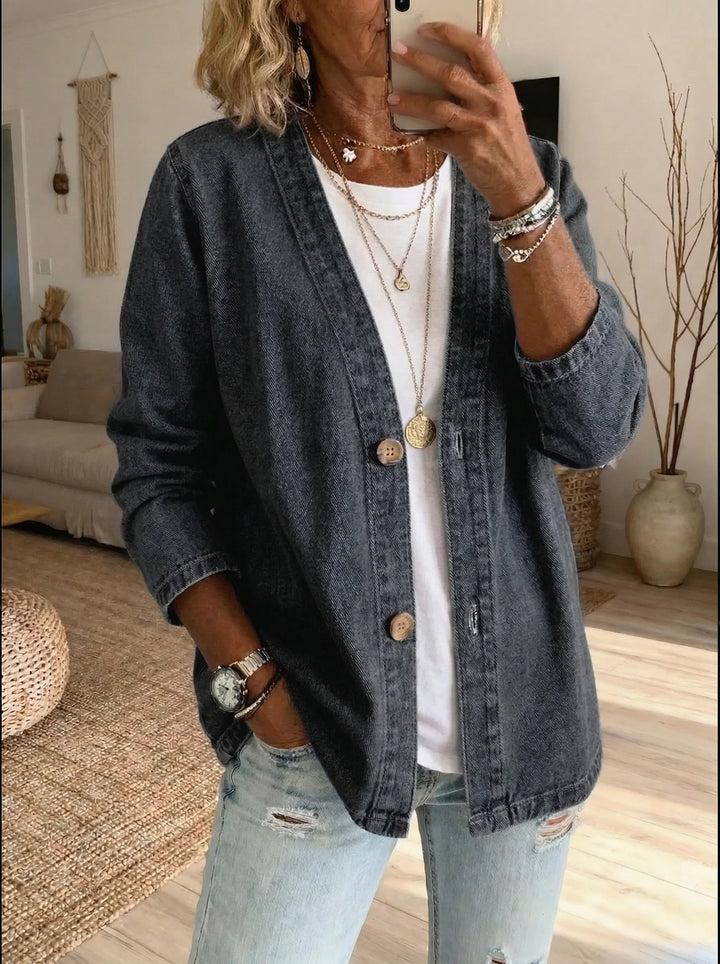 Cardigan En Jean Boutonné Sans Col Femme