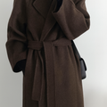 Women's Long Belted Notched-Lapel Coat