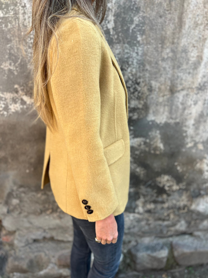 Blazer Long à Revers Et Bouton Unique Femme