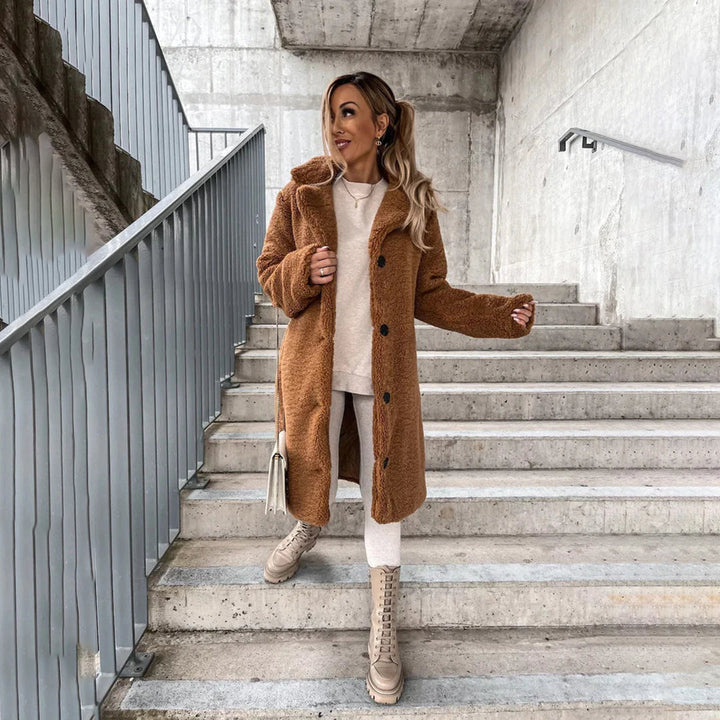 Manteau Long Effet Peluche Femme
