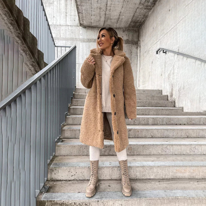Manteau Long Effet Peluche Femme