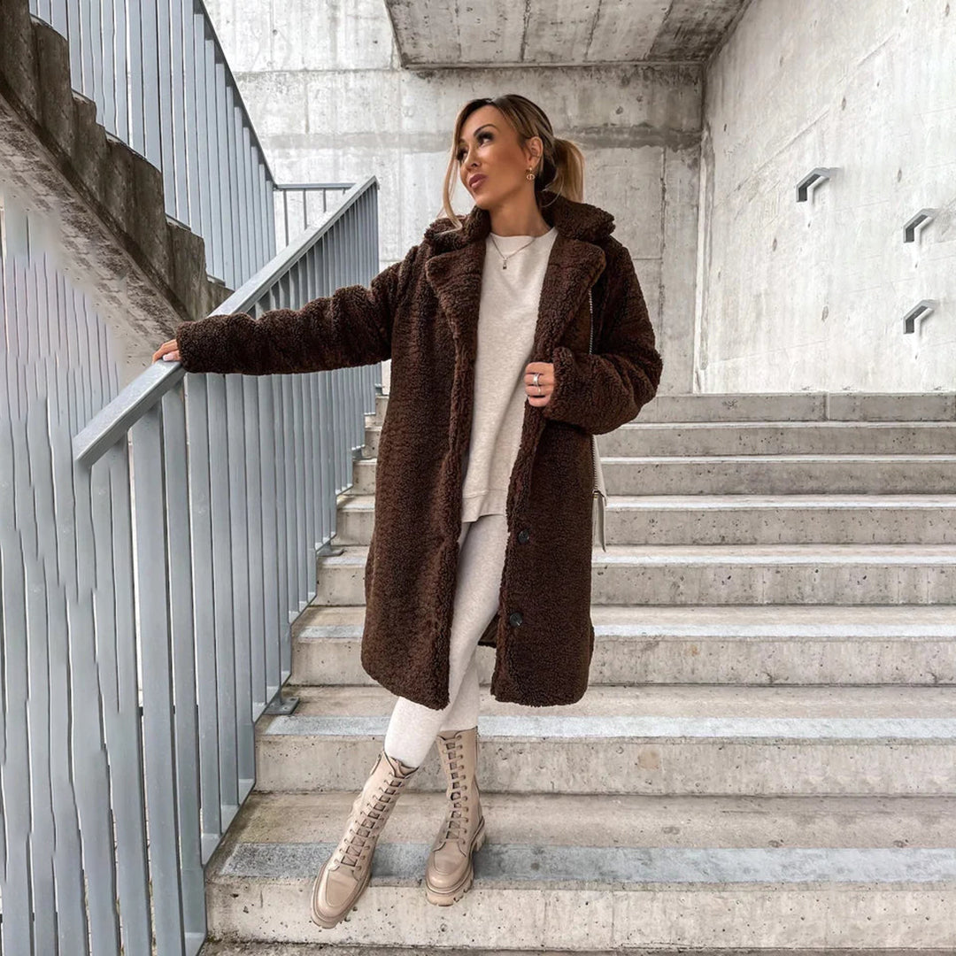 Manteau Long Effet Peluche Femme