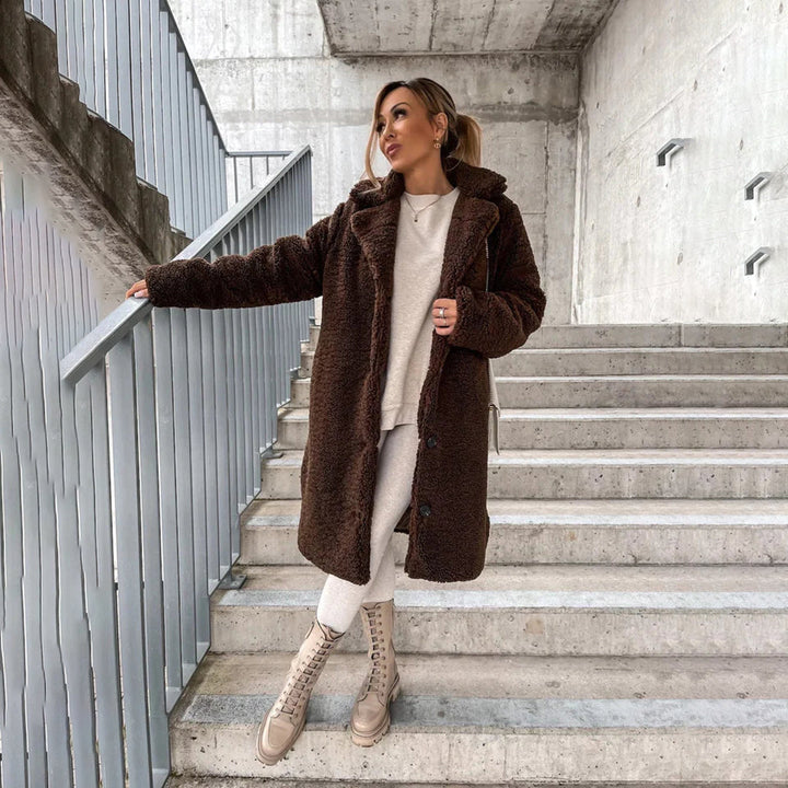 Manteau Long Effet Peluche Femme