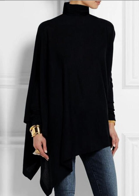 Pull Poncho Asymétrique à Col Roulé Femme