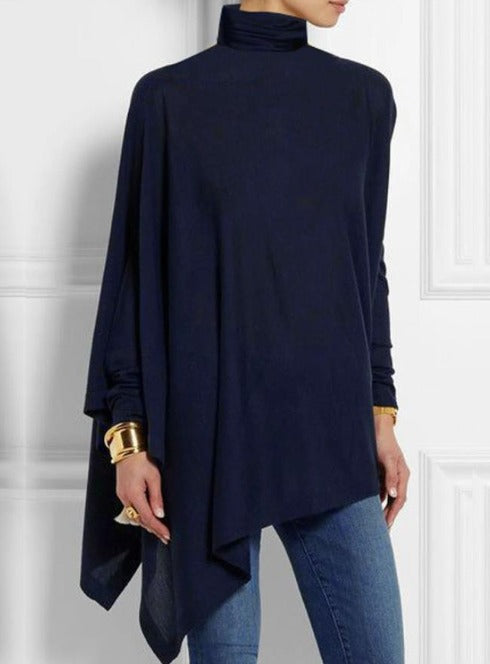 Pull Poncho Asymétrique à Col Roulé Femme