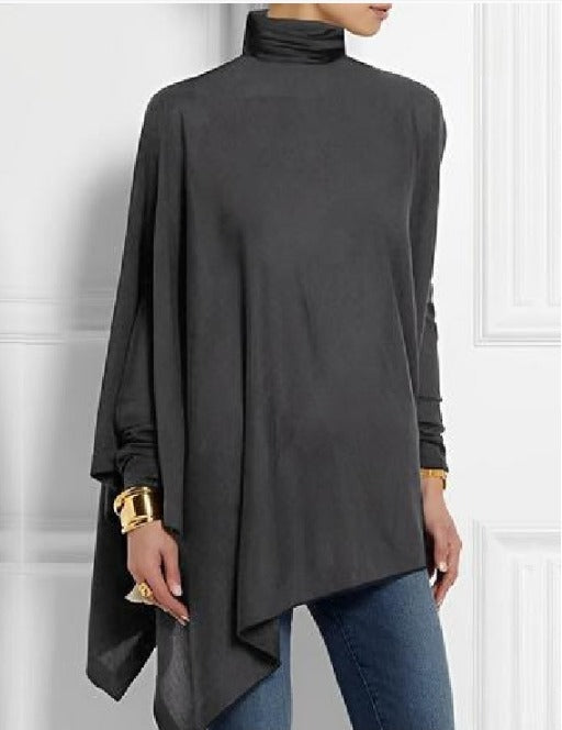 Pull Poncho Asymétrique à Col Roulé Femme