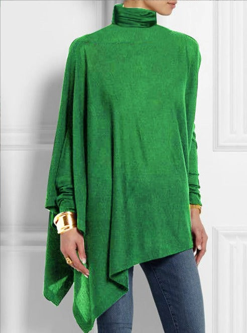 Pull Poncho Asymétrique à Col Roulé Femme
