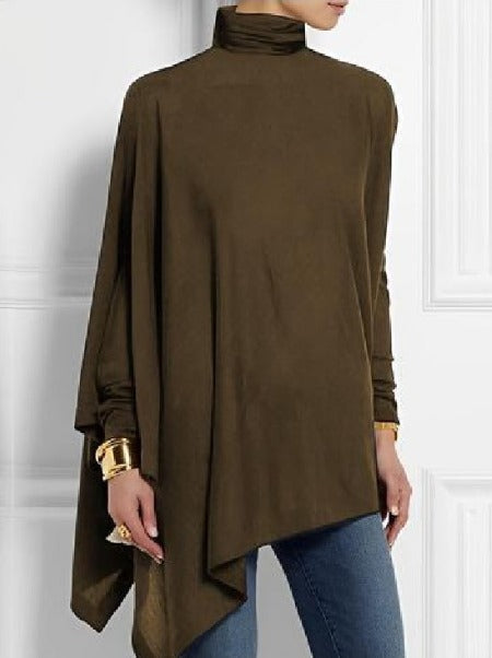 Pull Poncho Asymétrique à Col Roulé Femme