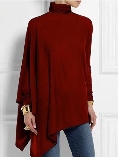 Pull Poncho Asymétrique à Col Roulé Femme