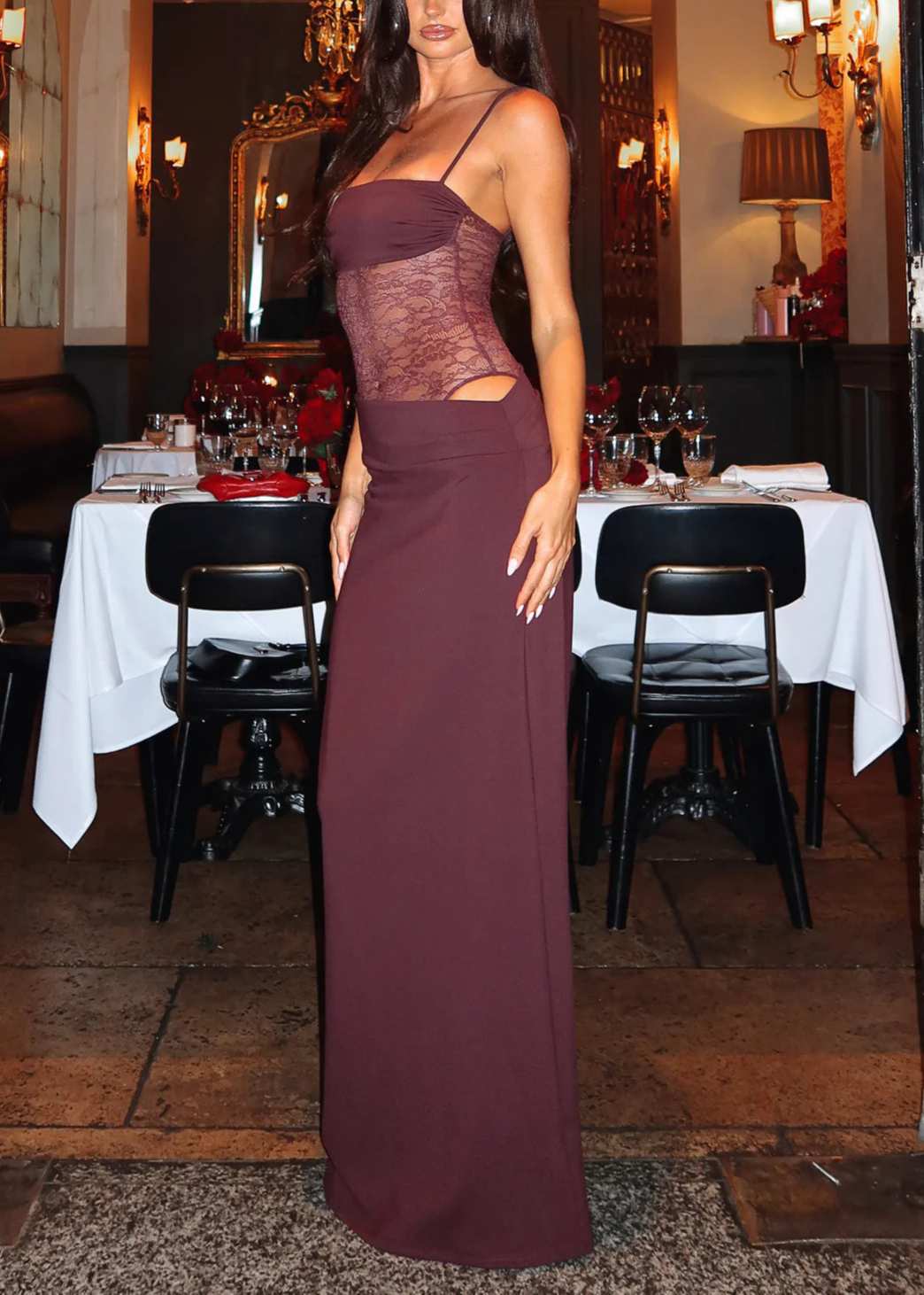 Robe Maxi Dentelle Ajustée Femme
