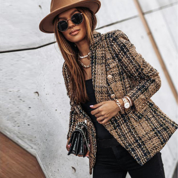 Blazer Tweed Carreaux Femme