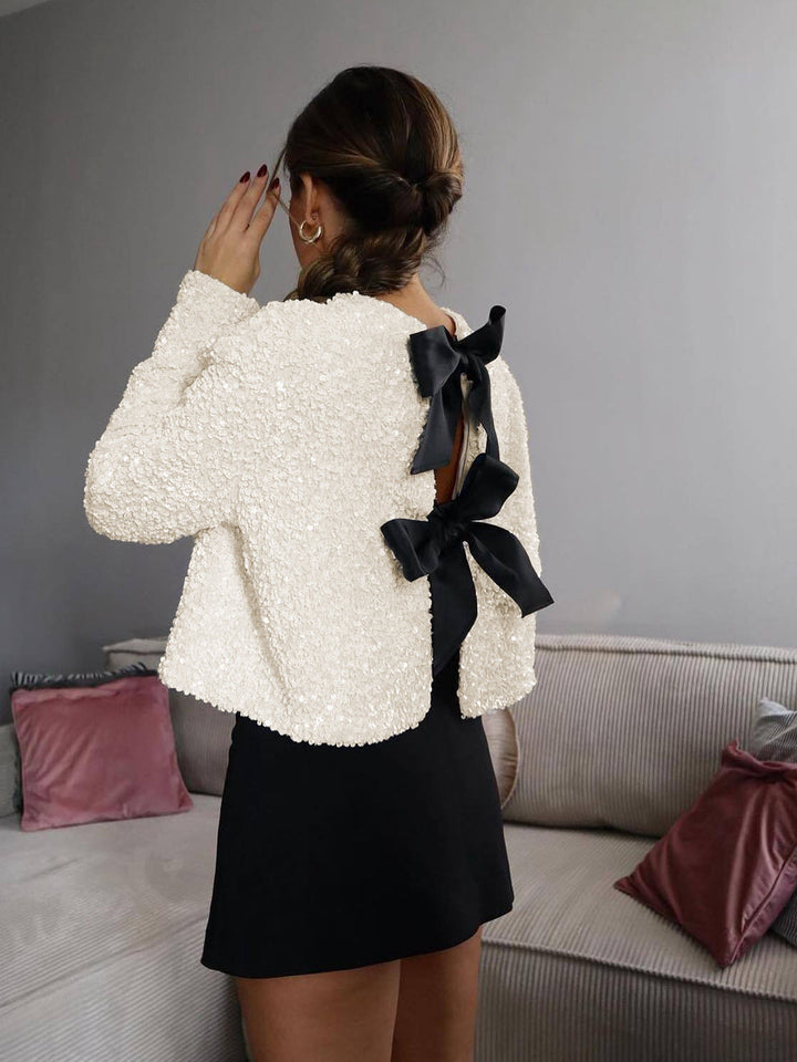 Veste Bouclée Courte à Nœuds pour Femme
