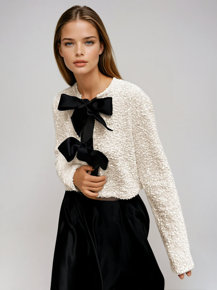 Veste Bouclée Courte à Nœuds pour Femme