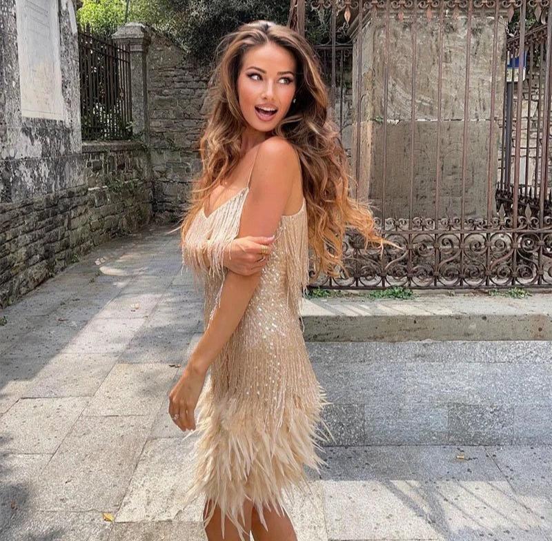 Robe Mini À Franges Et Bretelles Femme