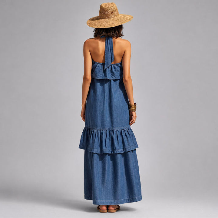 Robe Maxi Halter à Volants Femme