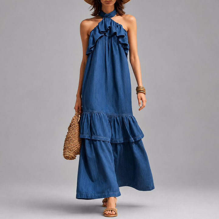 Robe Maxi Halter à Volants Femme