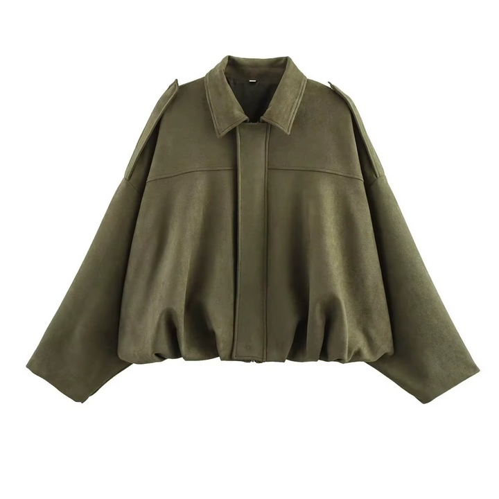 Blouson Court Oversize à Col Chemise Femme