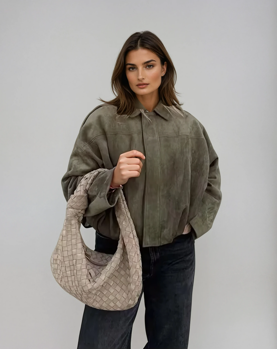 Blouson Court Oversize à Col Chemise Femme