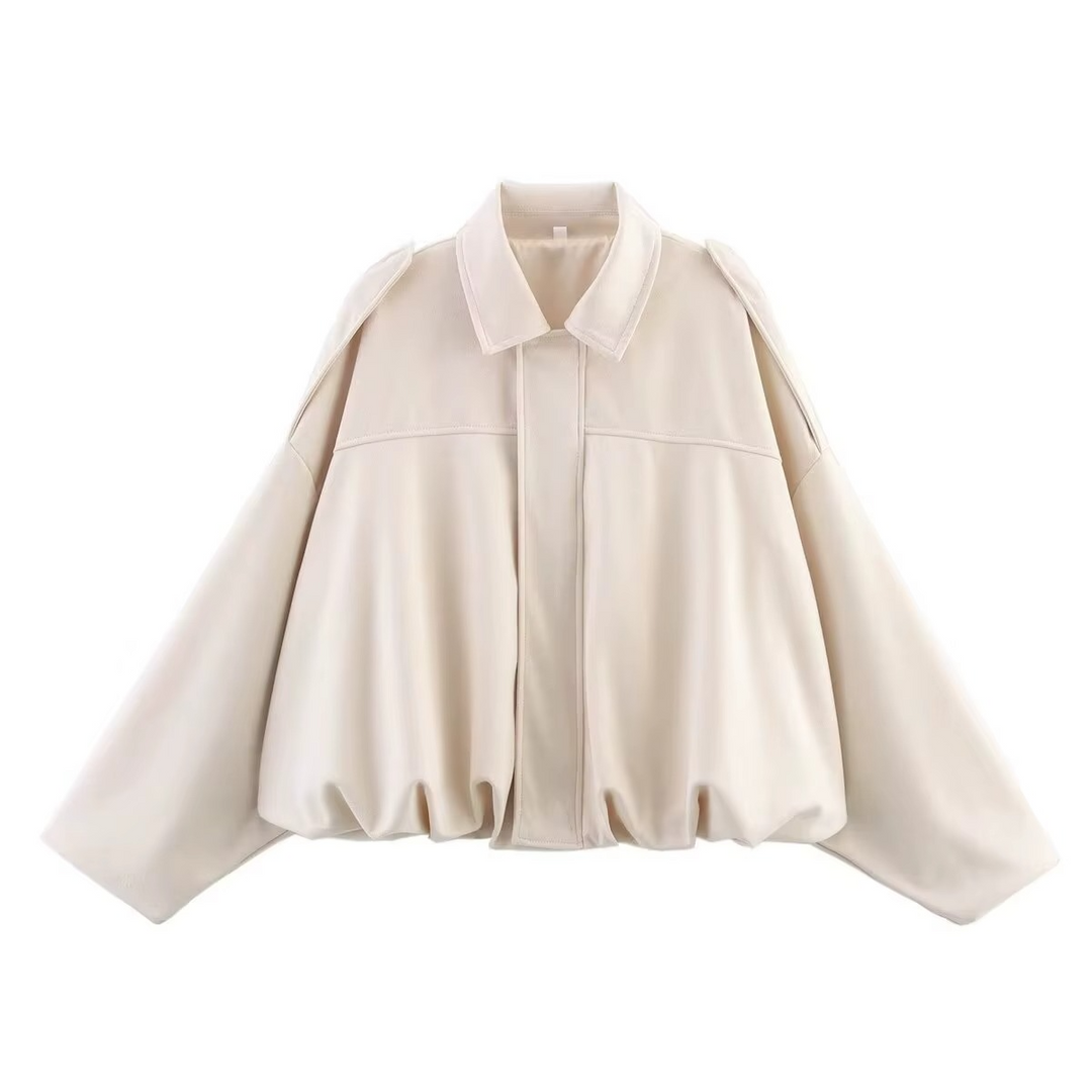 Blouson Court Oversize à Col Chemise Femme