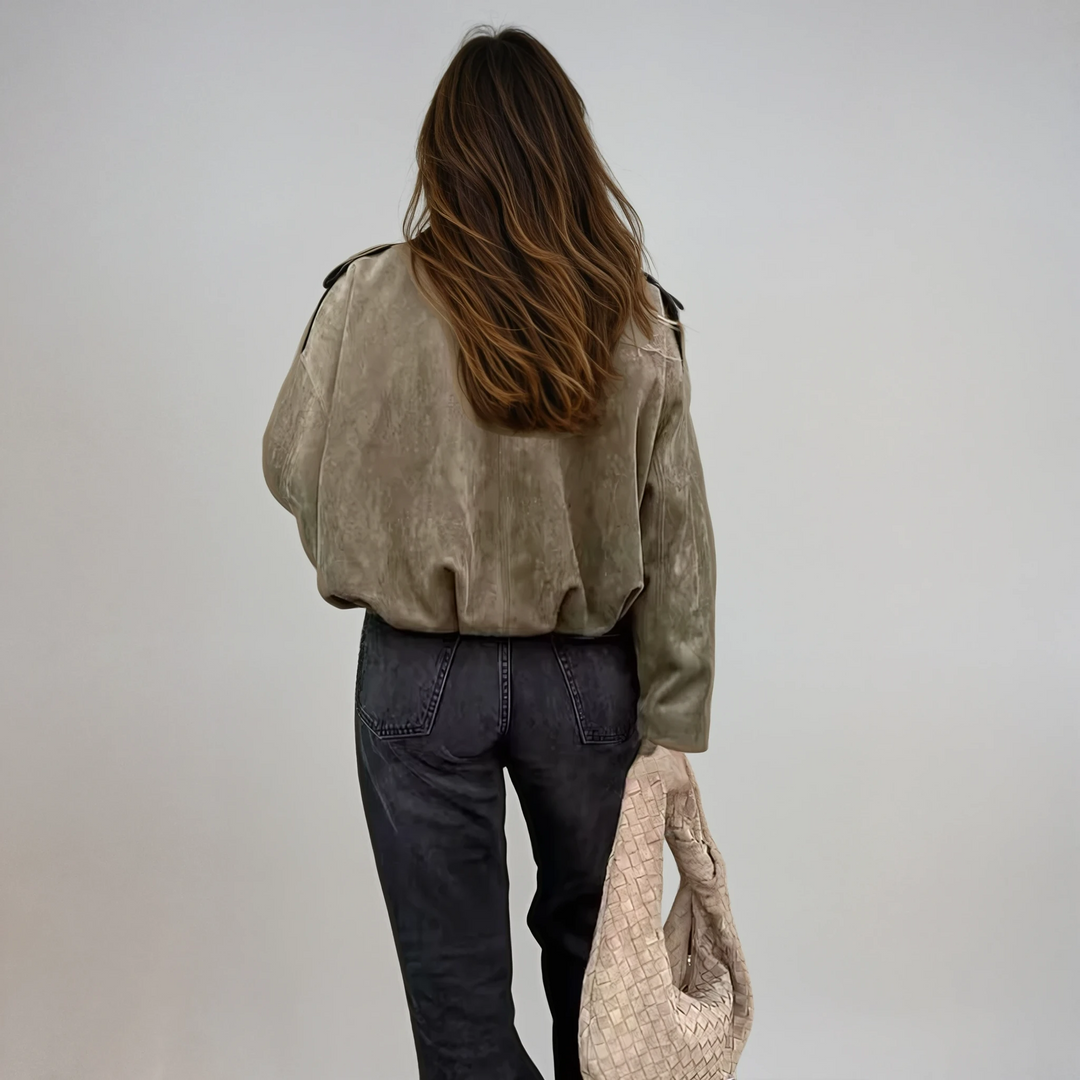 Blouson Court Oversize à Col Chemise Femme