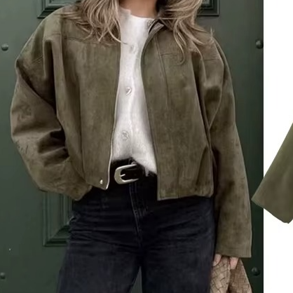 Blouson Court Oversize à Col Chemise Femme