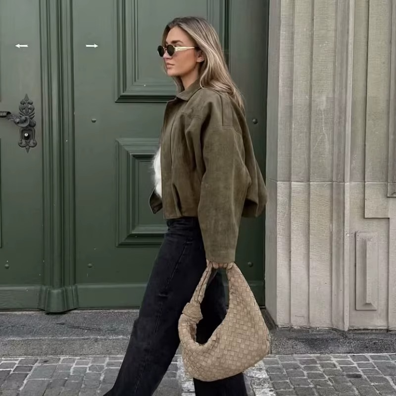 Blouson Court Oversize à Col Chemise Femme