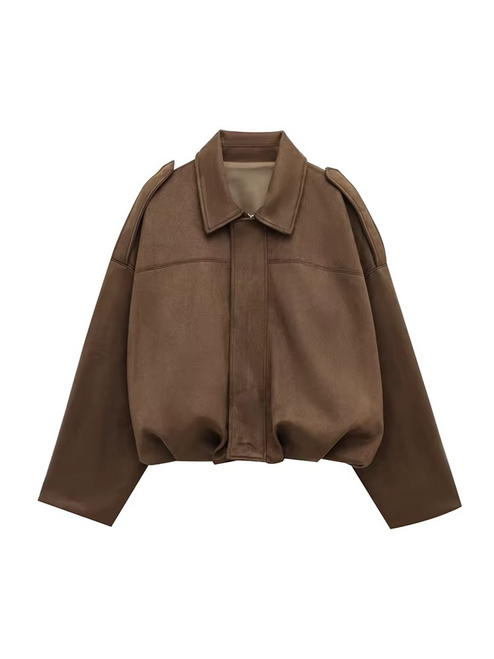 Blouson Court Oversize à Col Chemise Femme