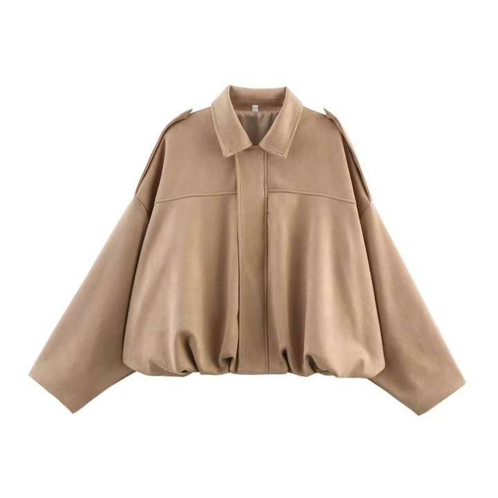 Blouson Court Oversize à Col Chemise Femme
