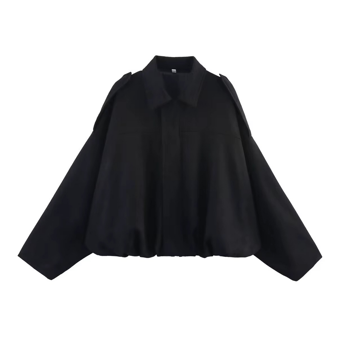 Blouson Court Oversize à Col Chemise Femme