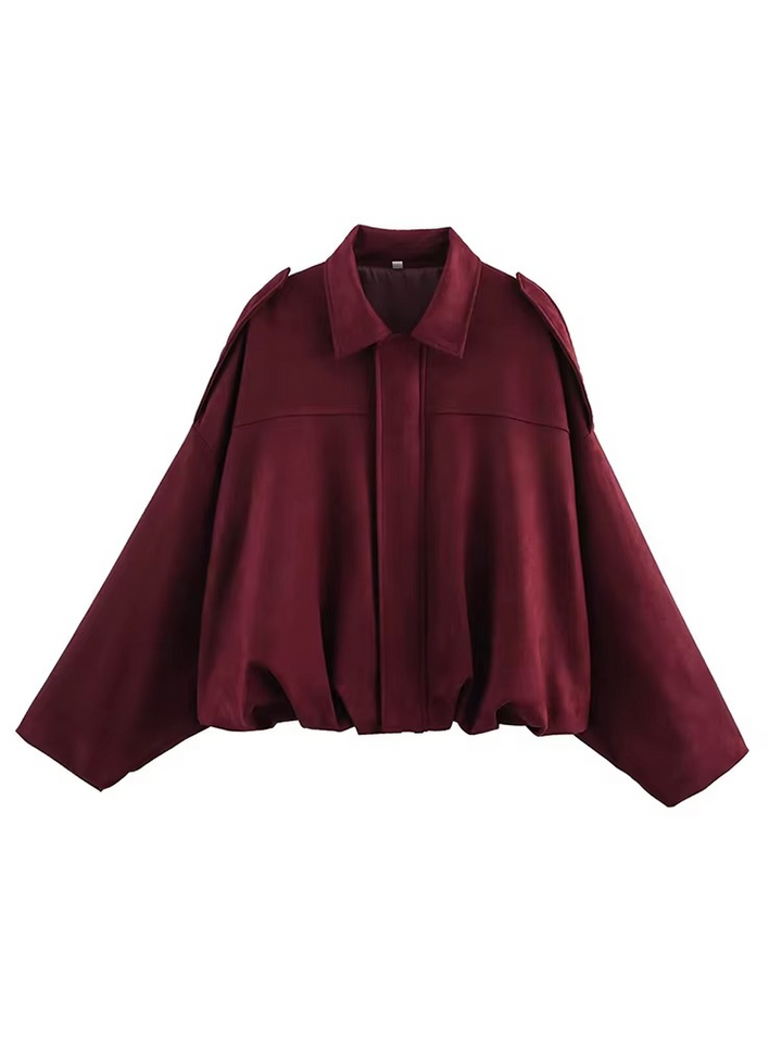 Blouson Court Oversize à Col Chemise Femme