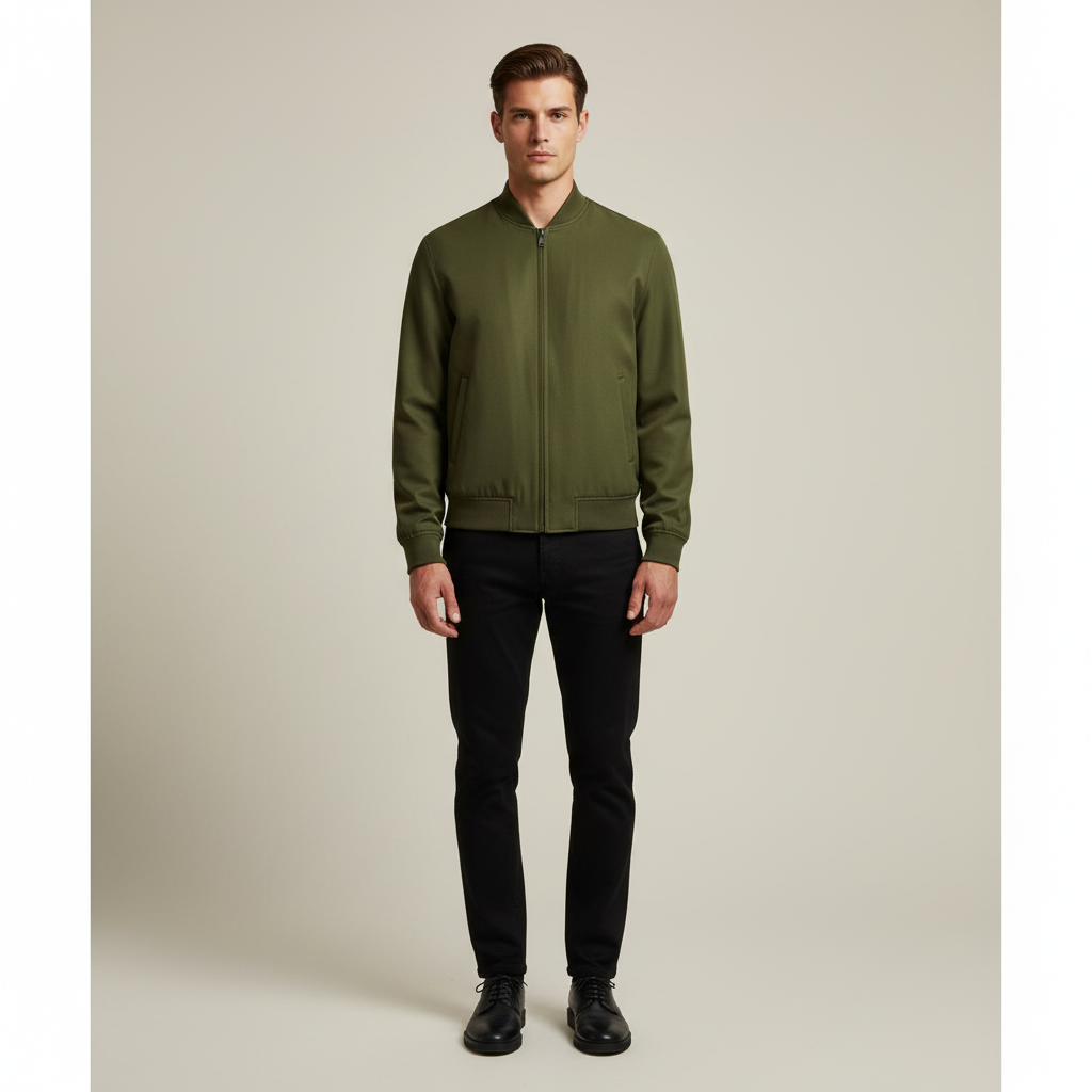 Blouson Bomber Zippé à Col Montant Homme