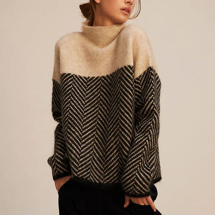 Pull Col Montant à Motif Chevrons Femme