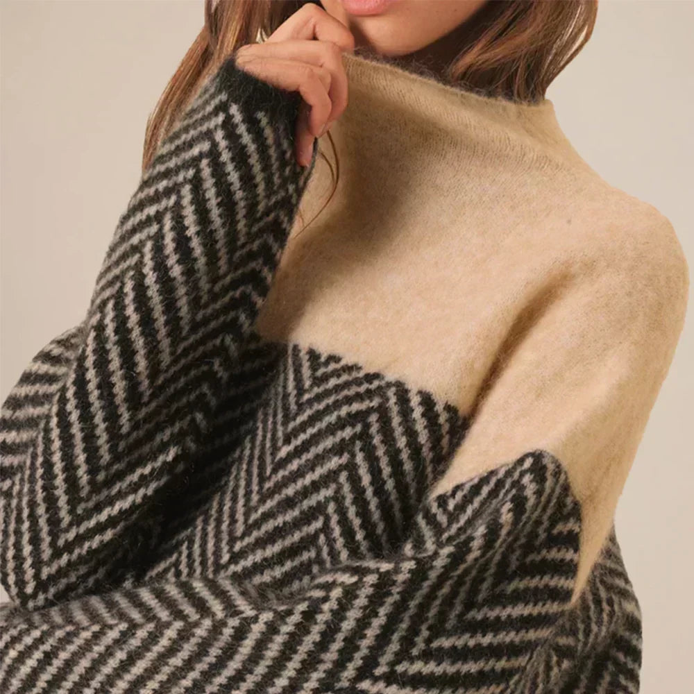 Pull Col Montant à Motif Chevrons Femme