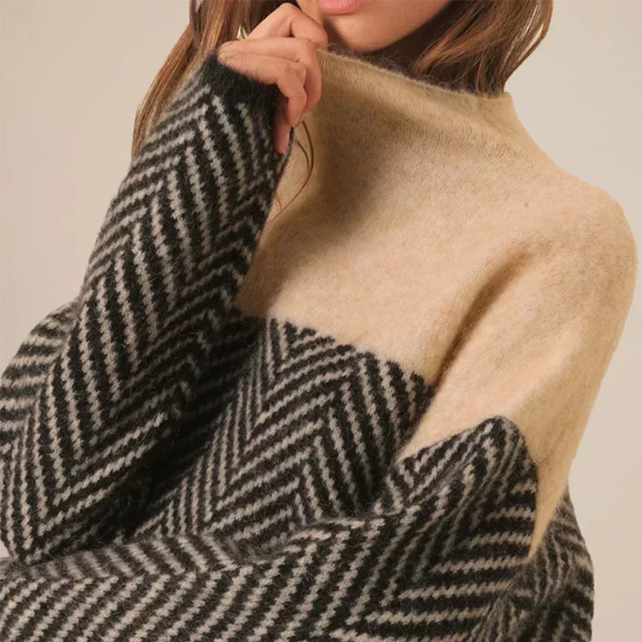 Pull Col Montant à Motif Chevrons Femme