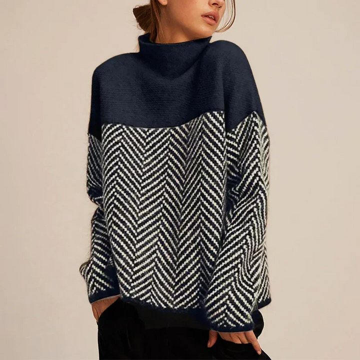 Pull Col Montant à Motif Chevrons Femme