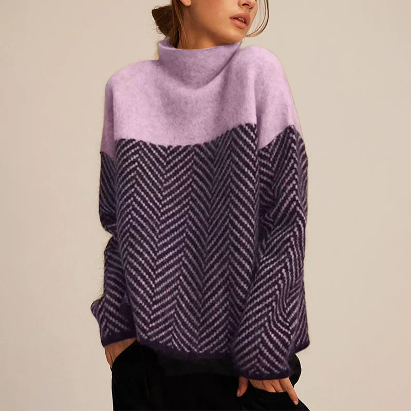 Pull Col Montant à Motif Chevrons Femme