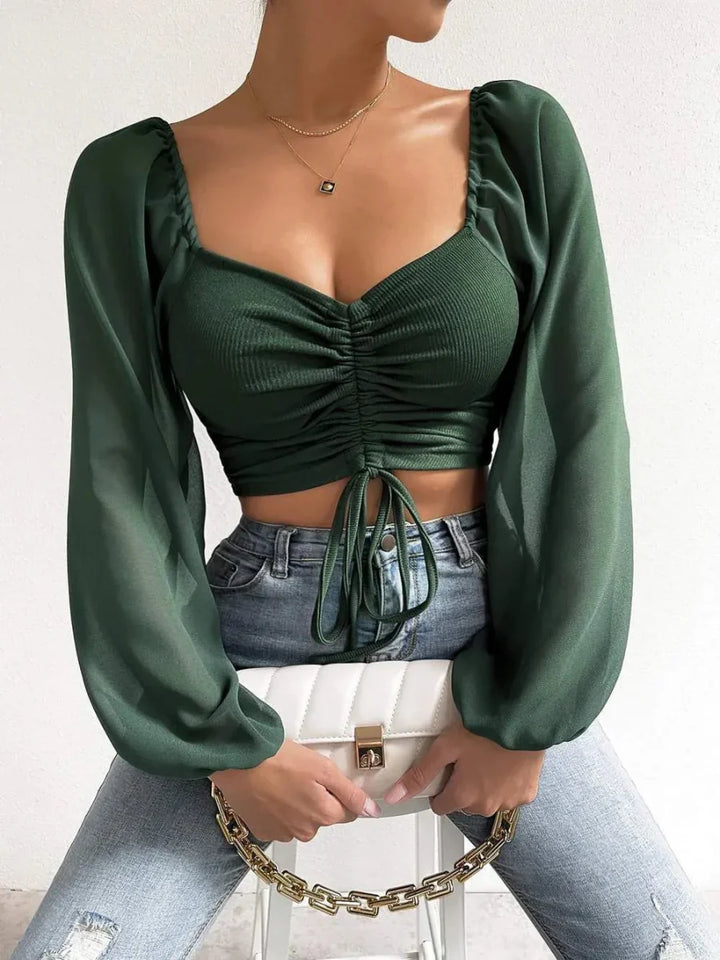 Top Court Froncé Manches Bouffantes Femme