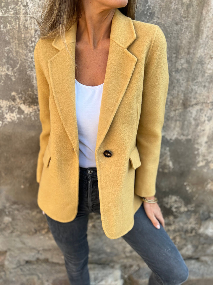 Blazer Long à Revers Et Bouton Unique Femme