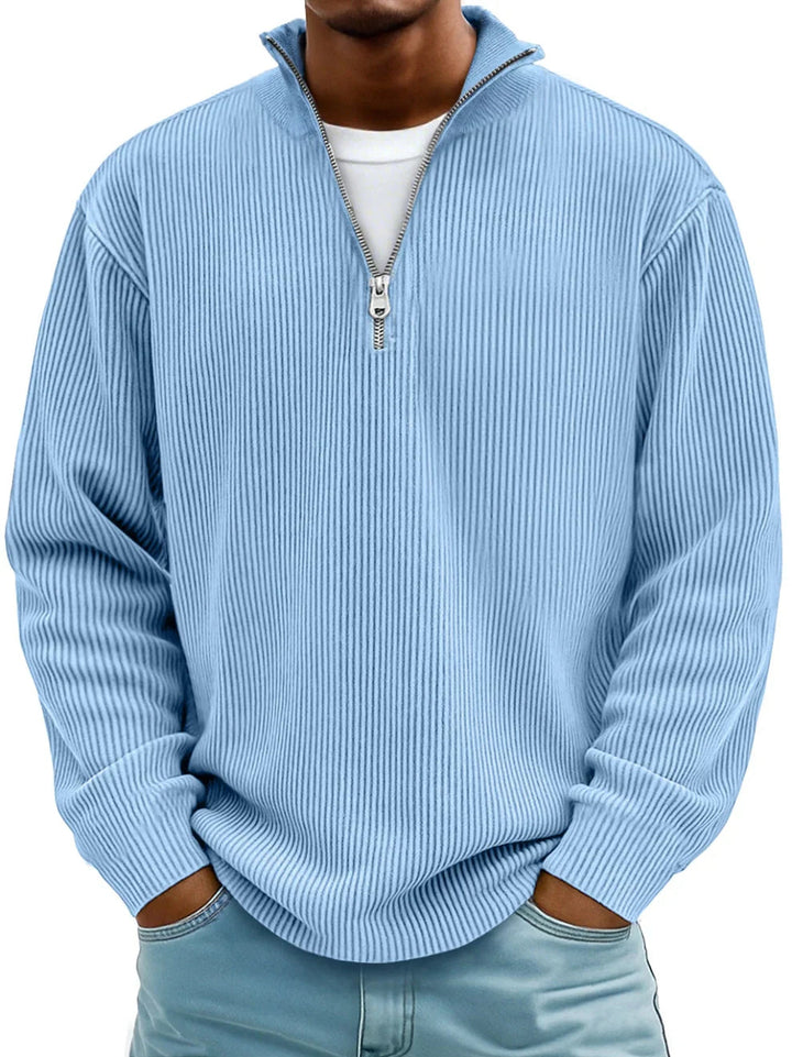 Pull Côtelé à Col Montant Zippé Homme