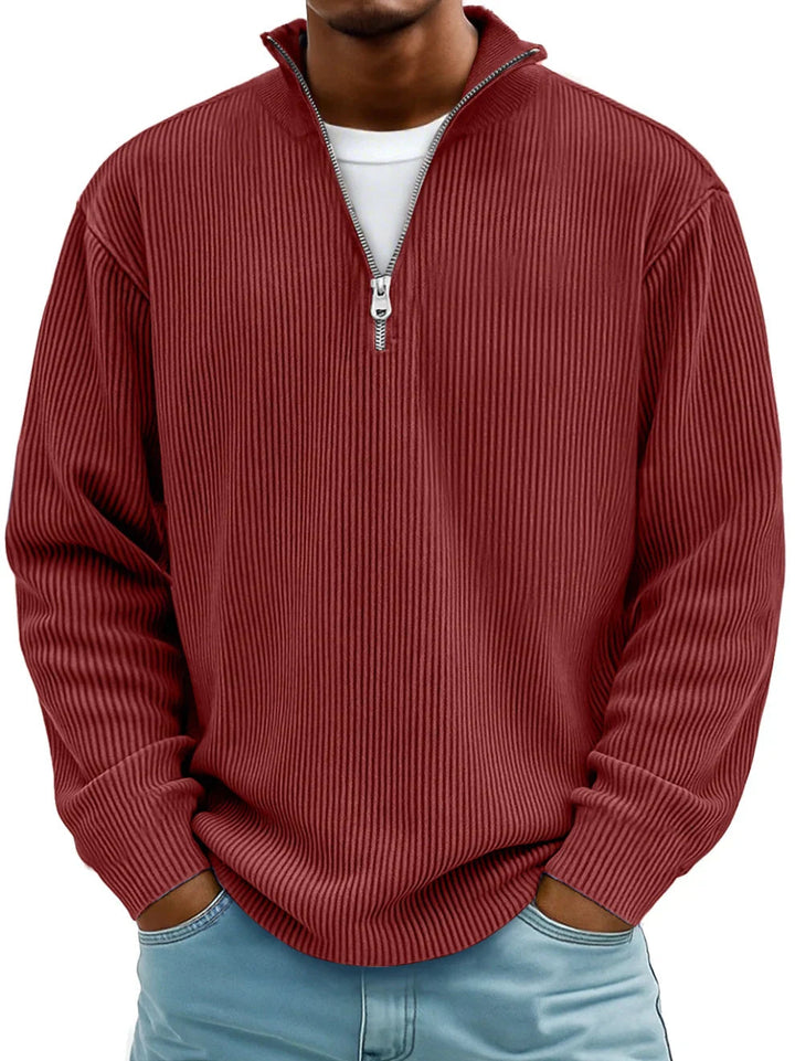 Pull Côtelé à Col Montant Zippé Homme