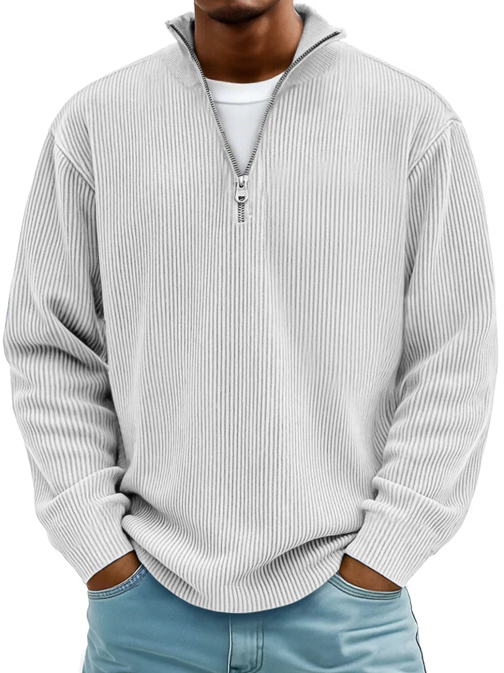 Pull Côtelé à Col Montant Zippé Homme