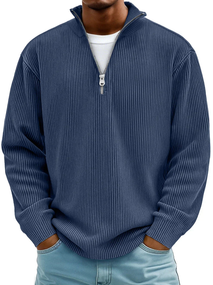 Pull Côtelé à Col Montant Zippé Homme
