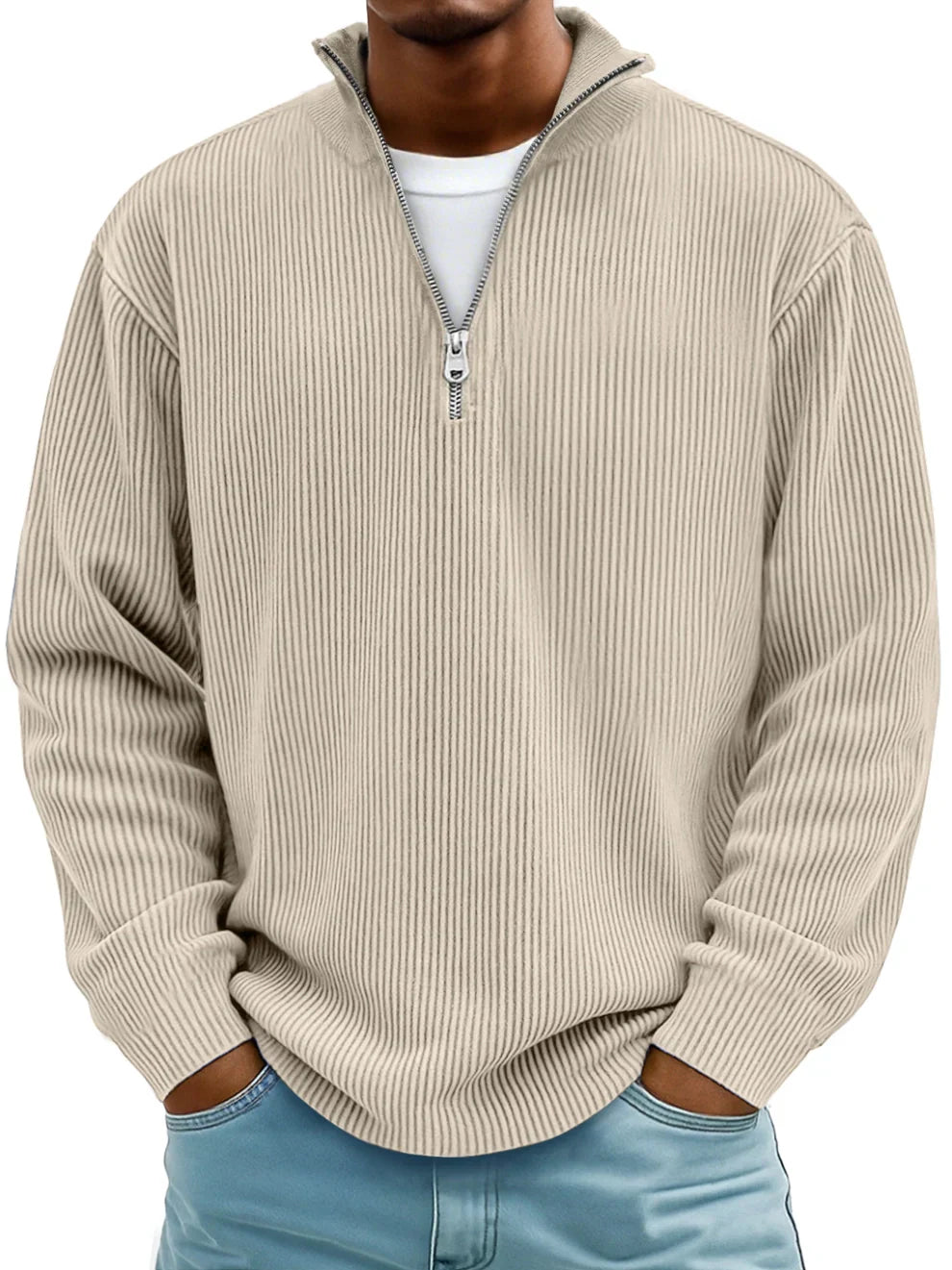 Pull Côtelé à Col Montant Zippé Homme